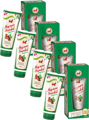 MYSORE SANDAL Body Wash, 200 ml with Loofah Pack Of 4(4 x 200 g)