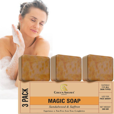 GreenAroma Essential Sandalwood & Saffron ghar soaps magic soap Tan Removal Soap Glowing & Refreshing(3 x 100 g)