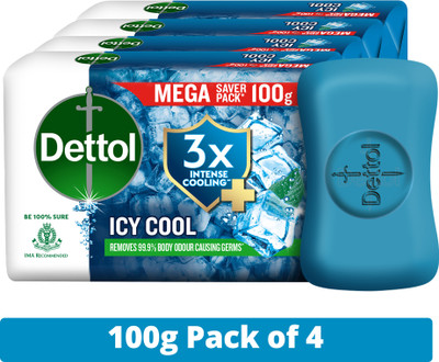 Dettol Icy Cool Bathing Soap Bar with 3x intense cooling(4 x 100 g)