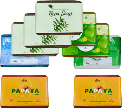 linic HERBAL NEEM SOAP(3), LEMON(2), OCEAN BLUE(1), PAPAYA(2), GOAT MILK(1)(9 x 100 g)