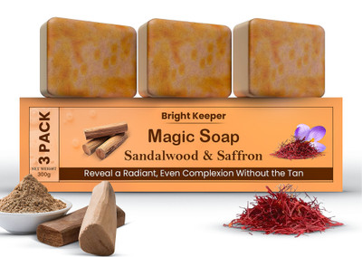 Bright Keeper Sandal Wood And Saffron Magic Soap for Tan Removal, Skin brightening Soap(3 x 100 g)