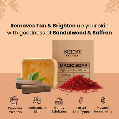 SHENY COLORS Magic Soap Sandal And Saffron for DeTan and Glowing Brightening Skin(150 g)