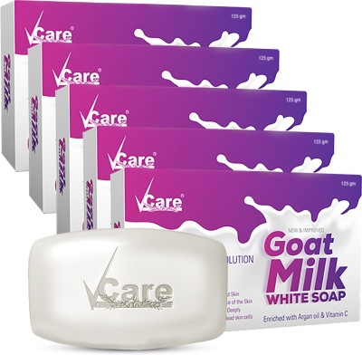 Vcare Goat Milk White Soap,Enriched with Argan Oil|Best Skin Hydration soap(Pack of 5)(5 x 10 g)