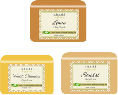 KHADI MEGHDOOT Lemon,Haldi Chandan and Sandal Fragrance Pure/Natural Body Wash(3 x 125 g)