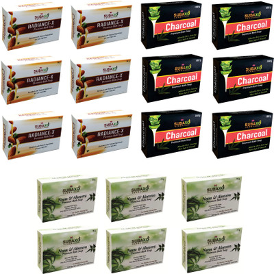Subaxo Herbal Radiance-X Soap & Neem Aloevera Each 75 G & Charcoal 6 Soap Each 100 G(18 x 83.33 g)