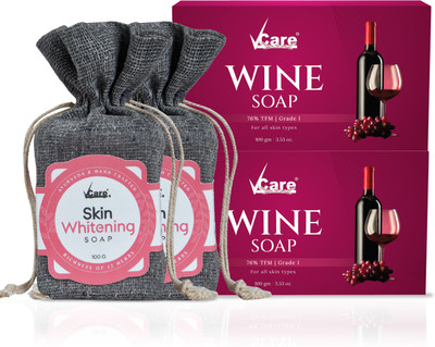 Vcare Red Wine and Skin Whitening Bathing Soap Bar for Body & Face 100g Deep Cleansing(4 x 100 g)