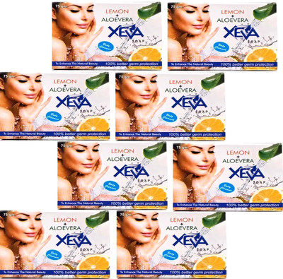 COSMORA XEVA LEMON & ALOEVERA SOAP FOR CLEANSING & GLOWING SKIN PACK OF - 8(8 x 75 g)