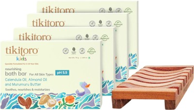 Tikitoro Kids Nourishing Bath Bar with Free Wooden Dish (4-10 Years)(4 x 75 g)