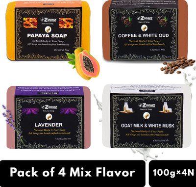 ZOOMZ Handmade Natural Soap Combo of 4 – Mixed Flavors(4 x 100 g)