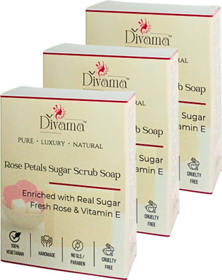 divama Rose Petals Sugar Scrub Handmade Soap|Shea Butter Vitamin E |Glowing Skin|375g(3 x 125 g)