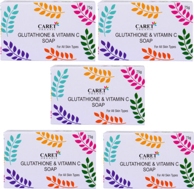 Caret Organic Glutathione & Vitamin C Antioxidant Soap - Dermatogically Tested - Paraben Free - For All Skin Types(5 x 75 g)