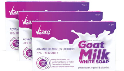 Vcare Goat Milk White Soap for Women & Men 75gm (Pack Of 3) Bathing Soap Bar(3 x 75 g)