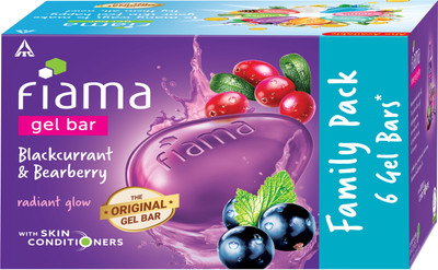 FIAMA Blackcurrant & Bearberry Soap Gel Bathing Bar, for Moisturized & Radiant Skin(6 x 125 g)