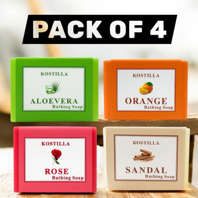 kostilla Bathing Soap Combo – Orange + Sandal + Aloevera + Rose(4 x 100 g)