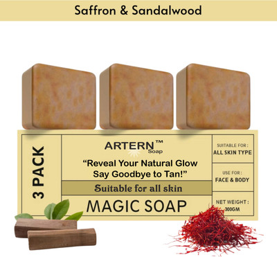 Artern Magic Soap Sandal Wood And Saffron for DeTan and Glowing Brightening Skins(3 x 100 g)