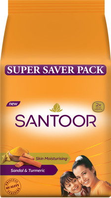 Santoor by Wipro Skin Moisturizing Sandal & Turmeric Bathing Bar Soap For Soft & Youthful Skin(4 x 100 g)