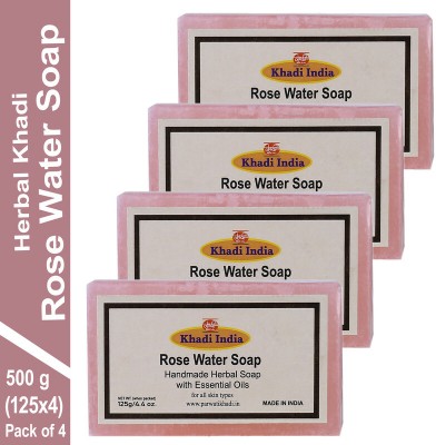 Herbal Khadi NATURAL ROSE WATER SOAP Glowing Skin & Body Glycerin Moisturisation Men & Women(4 x 125 g)