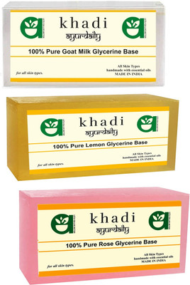 Ayurdaily Khadi Base Soap Combo - Goat Milk, Lemon & Rose Melt and Pour Soap Base(3 x 166.67 g)