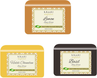 KHADI MEGHDOOT Lemon,Haldi Chandan and Basil Fragrance Pure/Natural Body Wash(3 x 125 g)