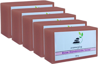 aromazing Natural Rose Handmade Soap with Goat Milk and Essential Oils | Pack of 5(5 x 100 g)