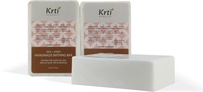 Krti Herbals Milk & Honey Handmade Soaps for Bath, For Deep Nourishment, Acne, Tan & Wrinkles(3 x 95 g)