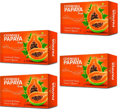 COSMORA MORVIN PAPAYA SOAP FOR DEEP CLEANSING & BRIGHTNING SKIN PACK OF - 4(4 x 75 g)