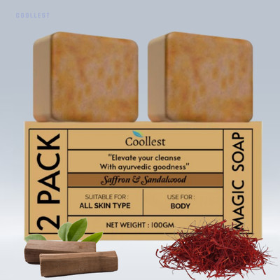 coollest Magic soap Wood And Saffron Soap For Glowing & Refreshing Skin soap.(2 x 100 g)