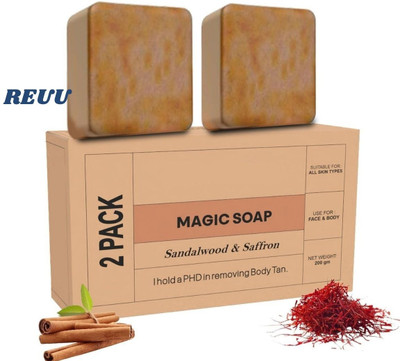 Reuu X Magic Soap Tan Removal Sandalwood and Coconut oil | Chandan & Kesar Bath(2 x 50 g)
