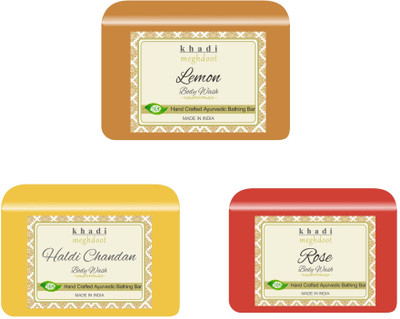 KHADI MEGHDOOT Lemon,Haldi Chandan and Rose Fragrance Pure/Natural Body Wash(3 x 125 g)