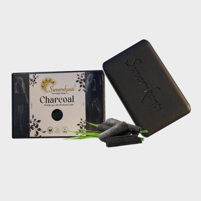 Suvarnkanti 2 Charcoal & Shea Butter Soap | Activated Charcoal Bathing Bar for Oil-Free(2 x 50 g)