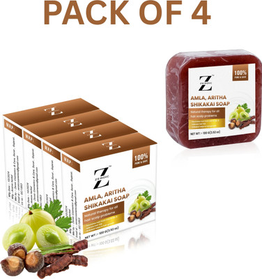ZEROIC Amla, Aritha & Shikakai Soap (Pack of 4) Ayurvedic and Handmade Soap(4 x 100 g)