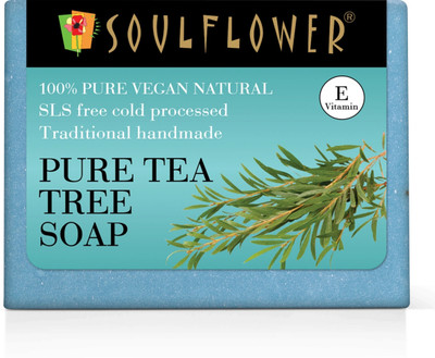 Soulflower Handmade Tea Tree Soap Bar | Moisturizes & Hydrates | Controls Acne & Pimple |(150 g)