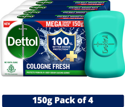 Dettol Cologne Fresh Bathing Soap Bar with 12hr Freshness(4 x 150 g)