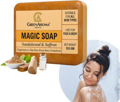 GreenAroma Essential Sandalwood & Saffron Magic Soaps Removing Body Tan Expert Glowing & Refreshing(100 g)