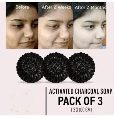 Kalah Herbals ACTIVATED CHARCOAL Natural Hand Made Soap Pack of 3(3 x 100 g)