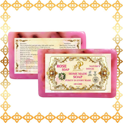 Pihaaru Pack of 2 ,Rose Soft Skin Soap – Handmade Luxury Bar (200gm);(2 x 100 g)