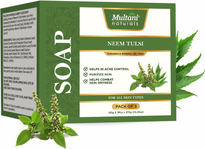 Multani Natural Neem Tulsi Handmade Soap (Pack of 3) I Fights Acne & Skin Irritation -(3 x 125 g)