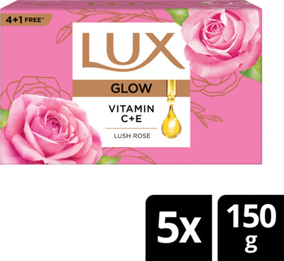 LUX Soft Glow Buy 4 Get 1 Free Offer Rose & Vitamin E Bathing Soap For Glowing Skin Beauty Soaps(5 x 150 g)