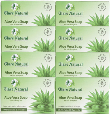glarenatural Aloe Vera Glycerin Soap Herbal Moisturizing & Refreshing Skincare Bar(8 x 75 g)