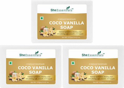 She Essentials Natural Coco Vanilla Handmade Soap Anti-bacterial (Pack of 3) 375gm(3 x 125 g)