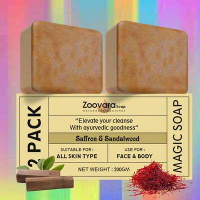 zoovara Magic Soap Sandalwood and Saffron Soap for Natural Skin Glow.(2 x 100 g)