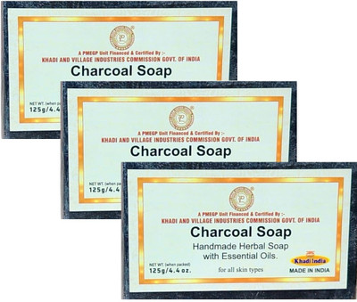 Parwati Gramudyog Herbal Products Natural Charcoal Soap Handmade herbal soap with essential oils(3 x 125 g)