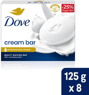 DOVE Cream Beauty Bathing Bar For 24 Hour Nourished Skin(8 x 125 g)