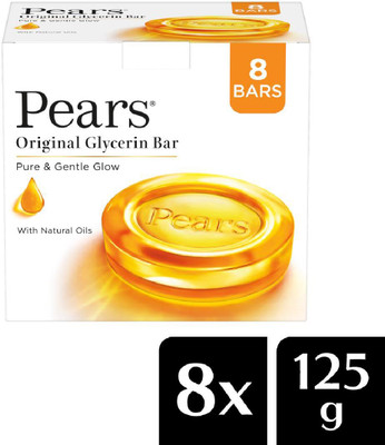 Pears Original Glycerin Soap Bar - Pure & Gentle Glow | With 98% Pure Glycerin(8 x 125 g)