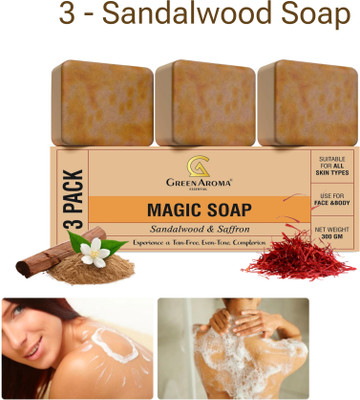 GreenAroma Essential Ghar magic sandalwood Soap For Glowing & Refreshing Body Tan removal Expert Skin(3 x 100 g)