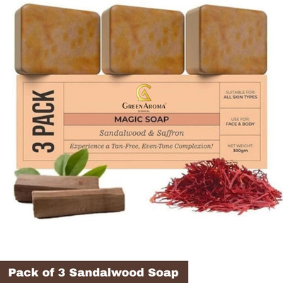 GreenAroma Essential Sandalwood Soap For Glowing & Refreshing Skin Magic Soap(3 x 100 g)