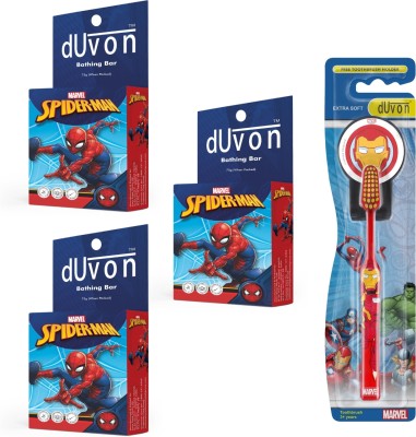DUVON Buy 3 Marvel Kids Bathing Bar & Get 1 Ironman Toothbrush free 5+ Year(4 Items in the set)