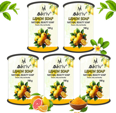 MIKRIV Lemon Soap for Glowing Skin – Refreshing, Handmade Bath Bar with Citrus Extracts(5 x 100 g)