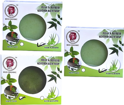 BRIG 2 Neem Aloe Vera and 1 Neem Tulsi Soap | Nourish Cleansing| Natural Bathing(3 x 100 g)