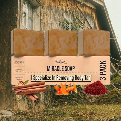 HINDSTAR Soaps Wood And Saffron Soap For Glowing & Refreshing Skin (pack of 3) &&()(3 x 33.33 g)